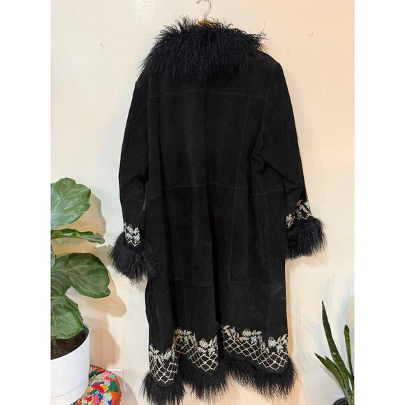 Y2K Leather & Fur Embroidered Penny Lane Coat size 30 - Picture 5 of 12